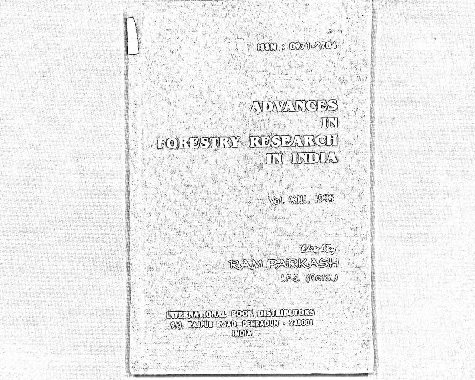 ADVANCES IN FORESTRY RESEARCH IN INDIA VOL XIII 1995