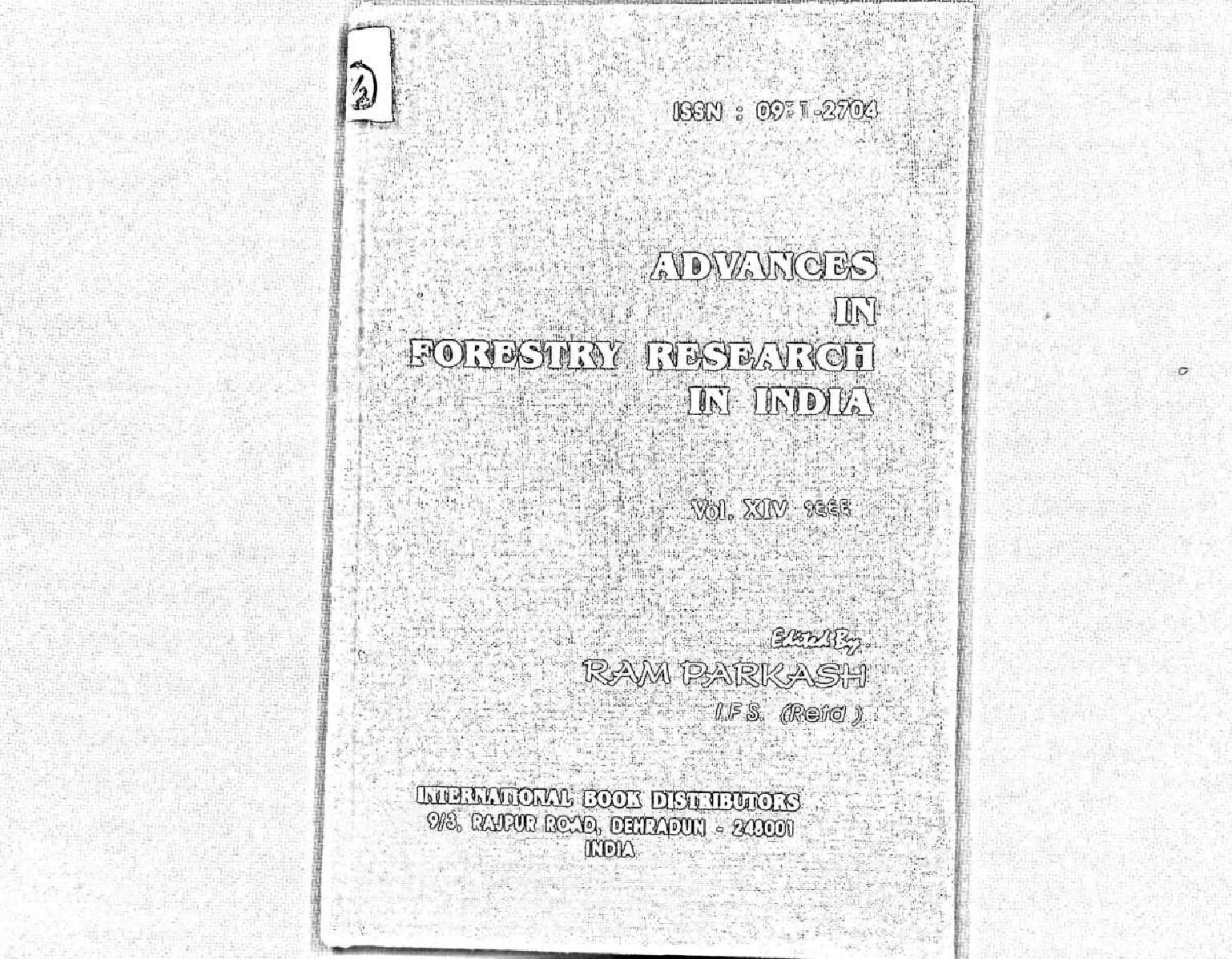 ADVANCES IN FORESTRY RESEARCH IN INDIA VOL XIV 1996