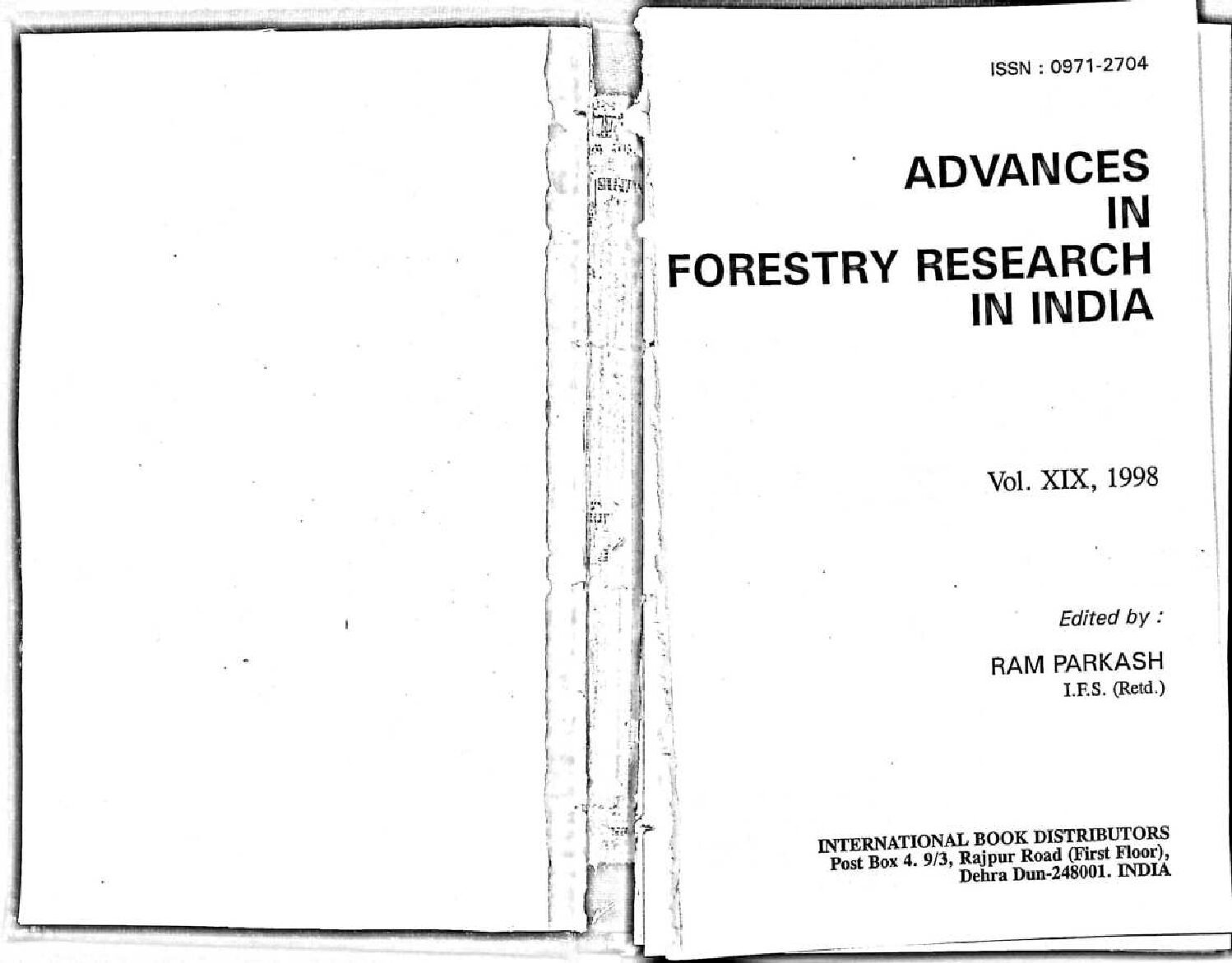 ADVANCES IN FORESTRY RESEARCH IN INDIA VOL XIX 1998