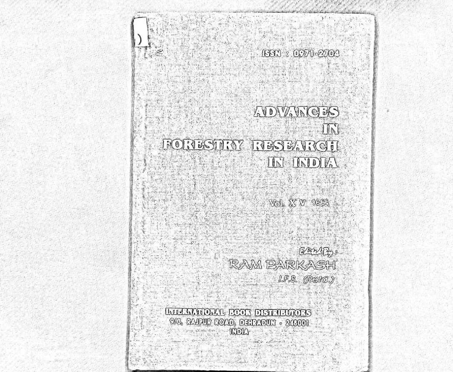 ADVANCES IN FORESTRY RESEARCH IN INDIA VOL XV