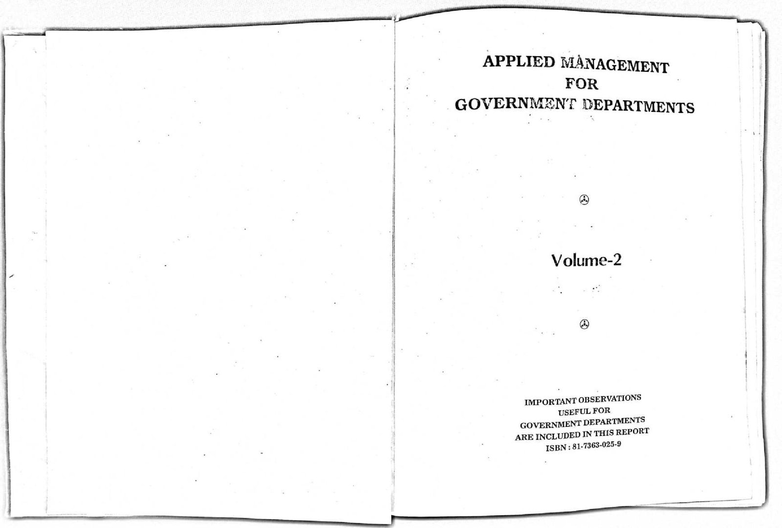 APPLIED MANAGMENT FOR GOVERNMENT DEPARTMENTS  VOL II