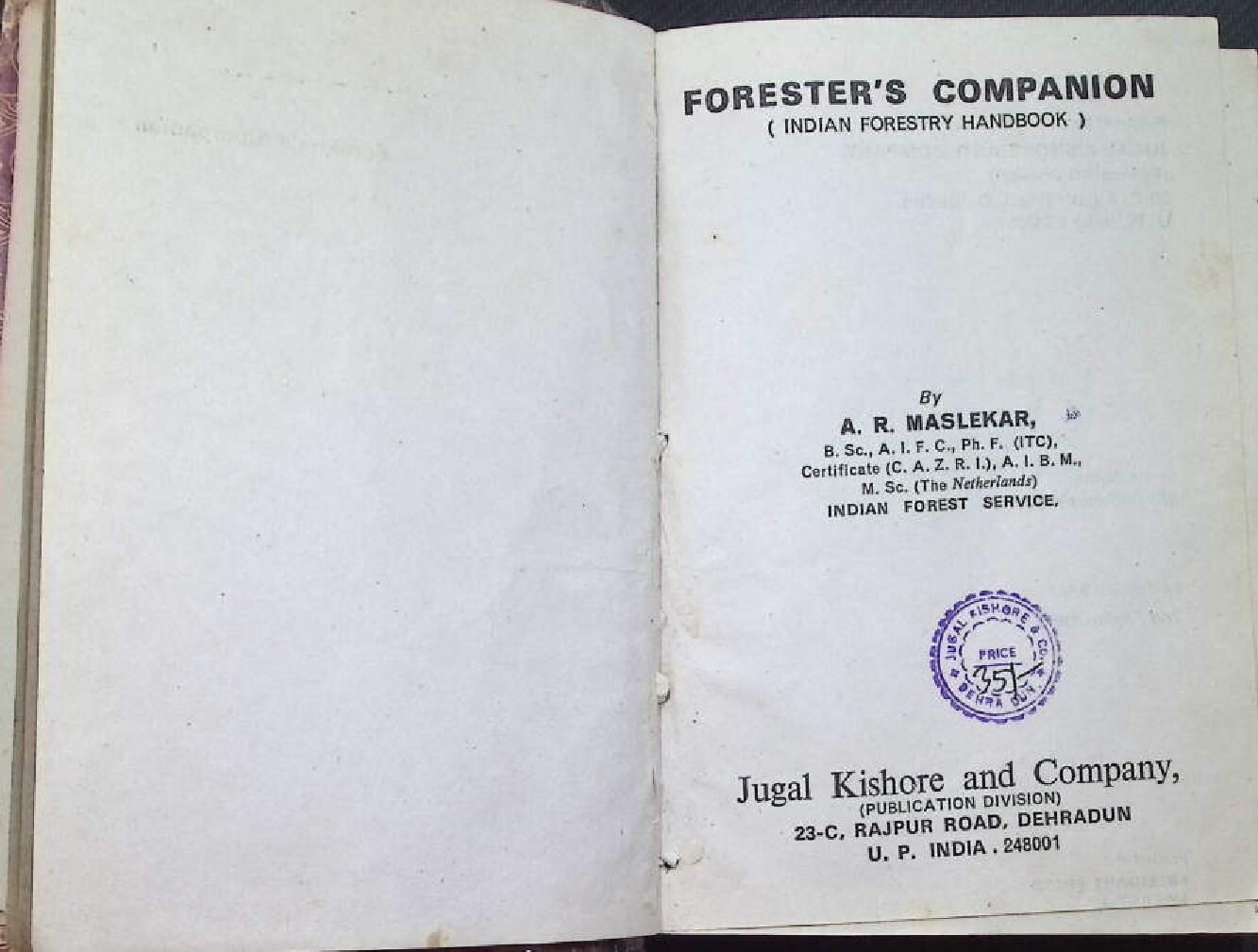 FORESTERS COMPANION ( INDIAN FORESTRY HANDBOOK)