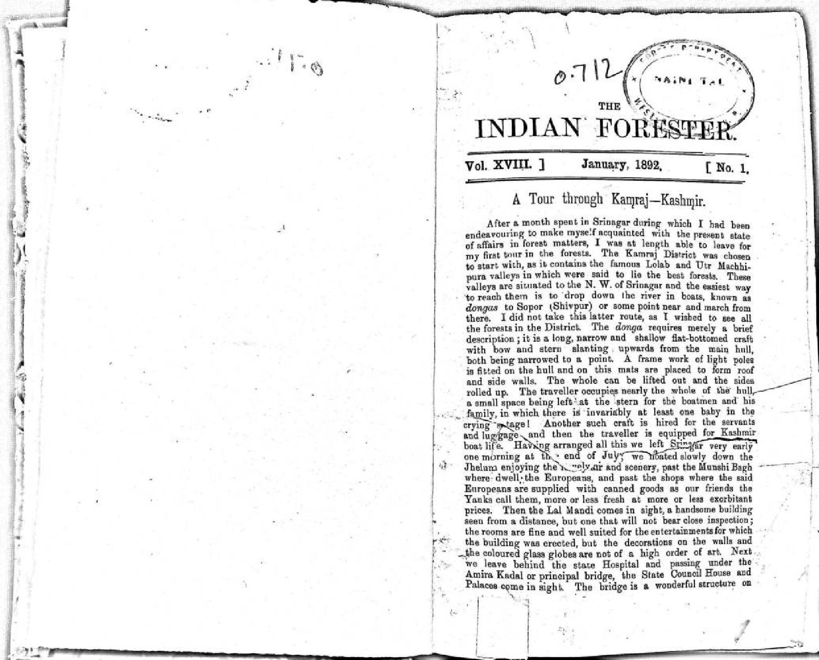 INDIAN FORESTER  1892