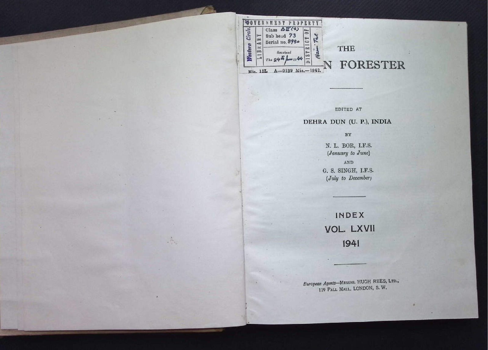 INDIAN FORESTER  DEHRADUN VOL LXVII 1941