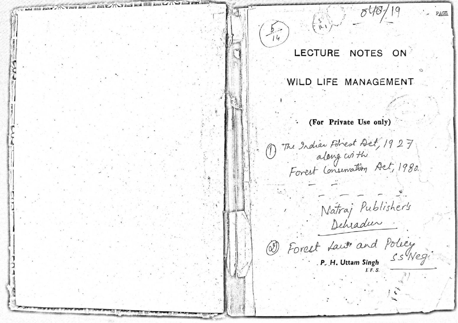 LECTURE NOTES ON WILD LIFE MANAGEMENT