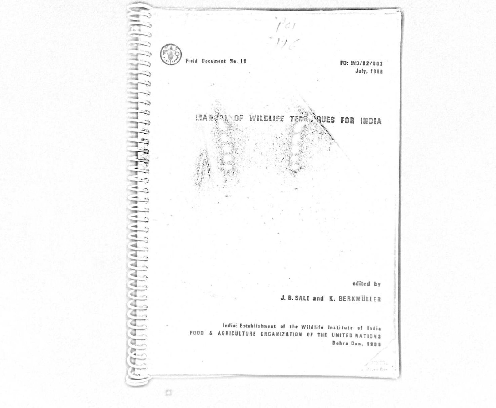 MANUAL OF WILDLIFE TECHNIQUES FOR INDIA 1988