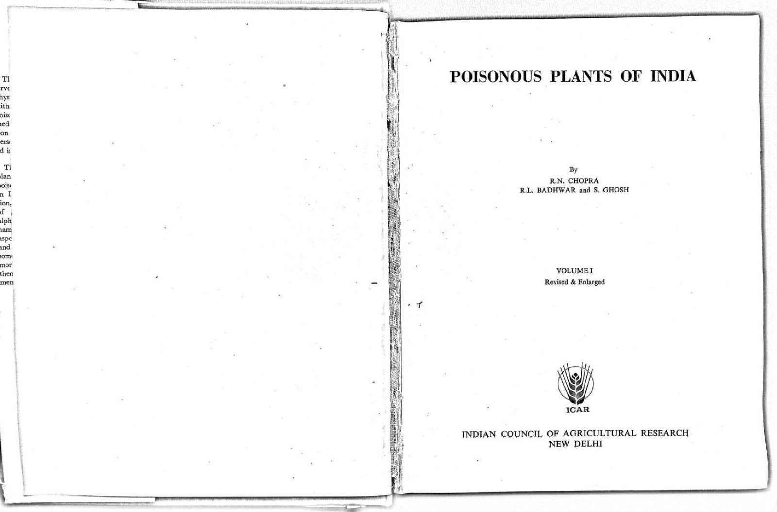 POISONOUS PLANTS OF INDIA  VOL I
