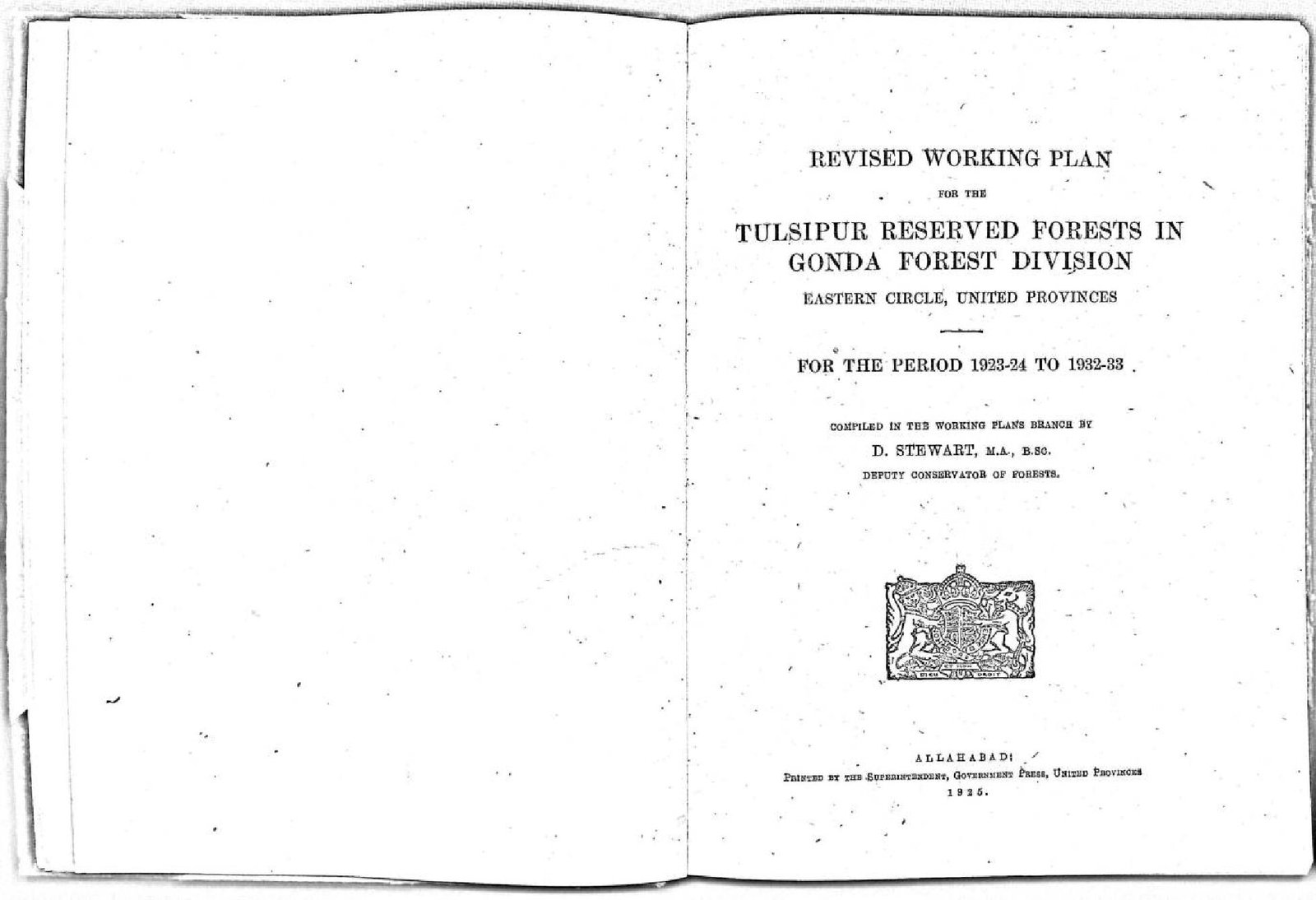 REVISED WORKING PLAN TULSIPUR RESERV ED FORESTS 1925
