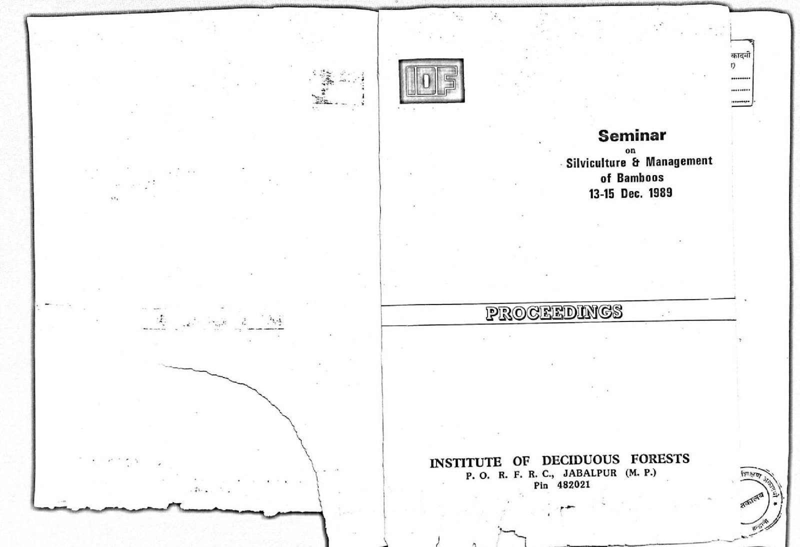 SEMINAR ON SILVICULTURE & MANAGEMENT OF BAMBOOS 1989