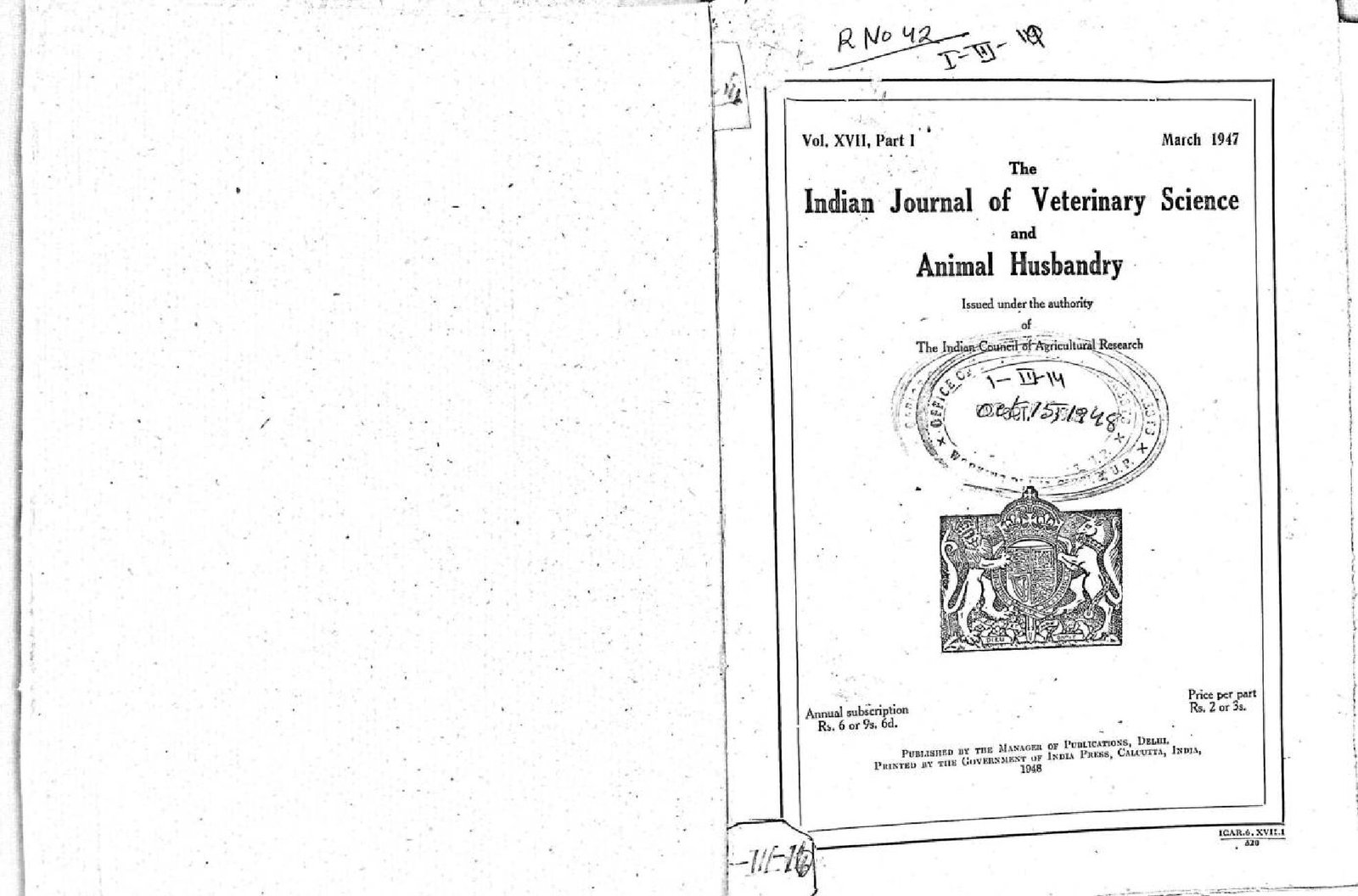 THE INDIAN JOURNAL OF VETERINARY SCIENCE AND ANIMAL HUSBANDRY 1948 PART III