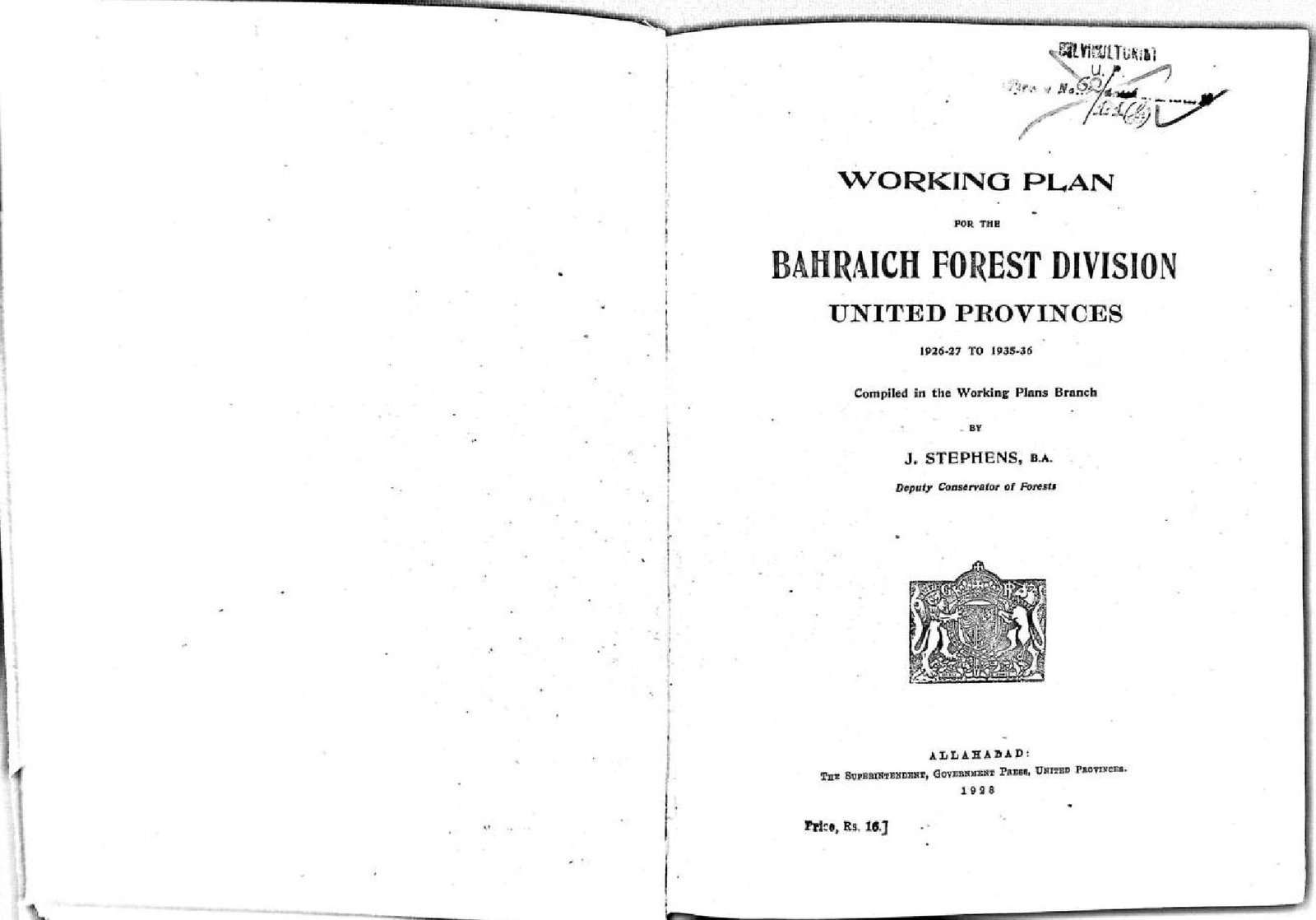 WORKING PLAN  FOR THE BAHRAICH FOREST DIVISION 1926-27 TO 1935-36