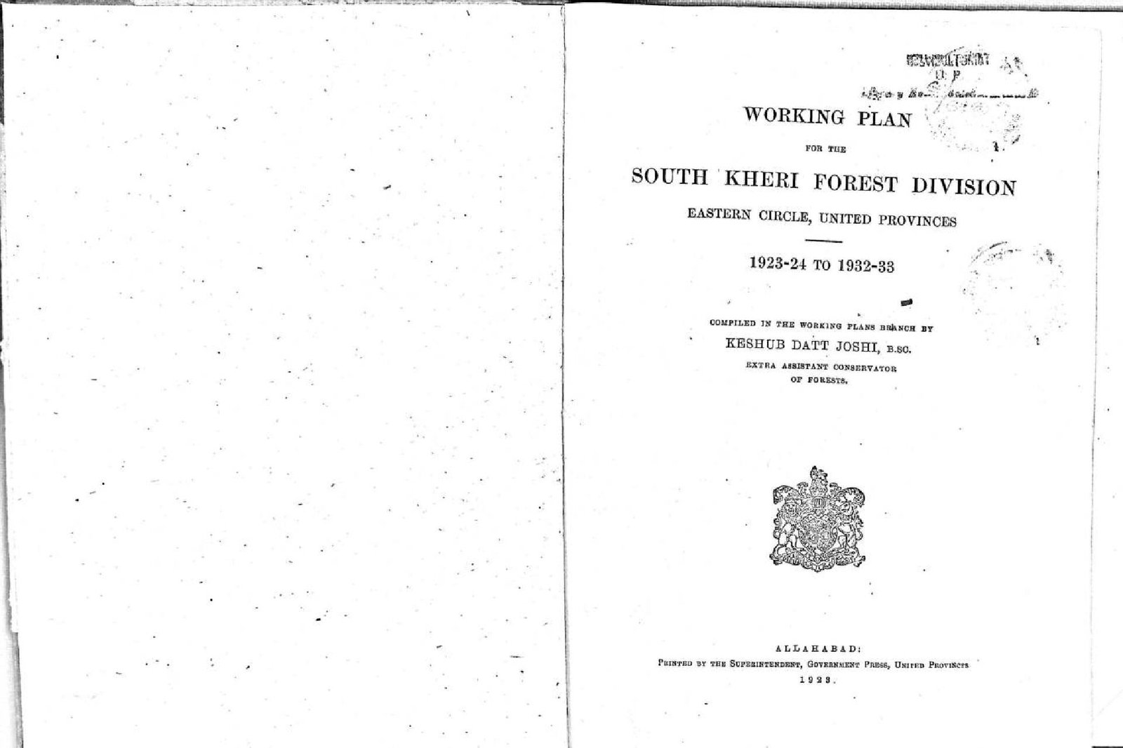 WORKING PLAN SOUTH KHERI FOREST DIVISION 1923-24 TO 1932-33