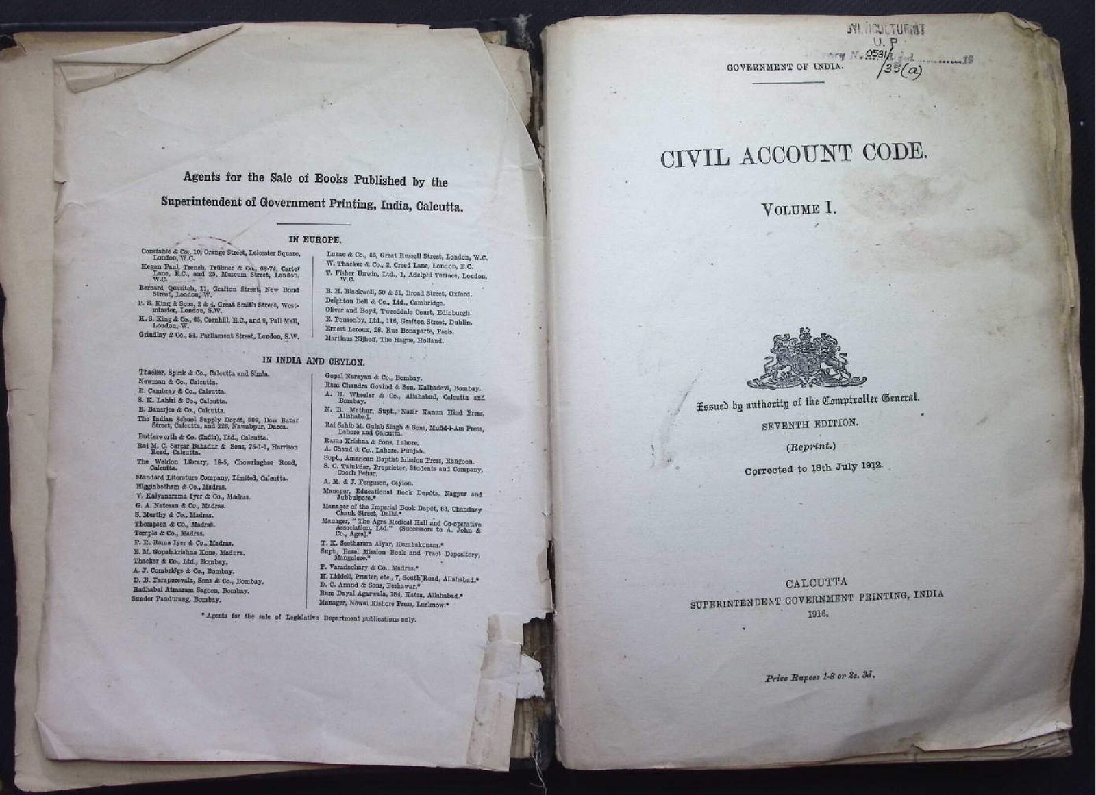 CIVIL ACCOUNT CODE VOL I 1916