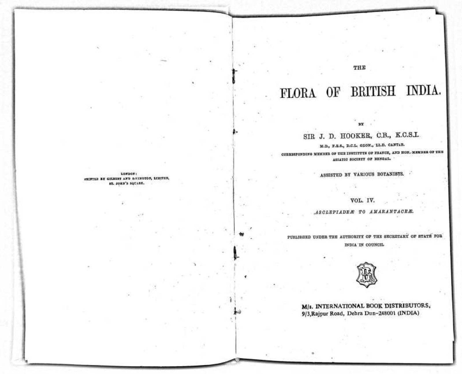 FLORA OF BRITISH INDIA VOL IV