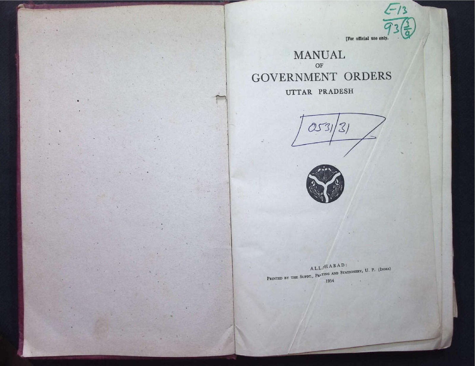 MANUAL OF GOVERNMENT ORDERS UTTAR PRADESH 1954