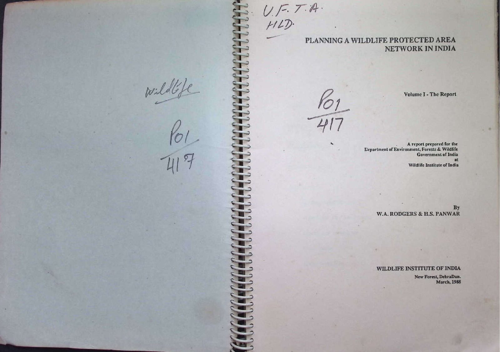 PLANNING A WILDLIFE PROTECTED AREA NETWORK IN INDIA 1988